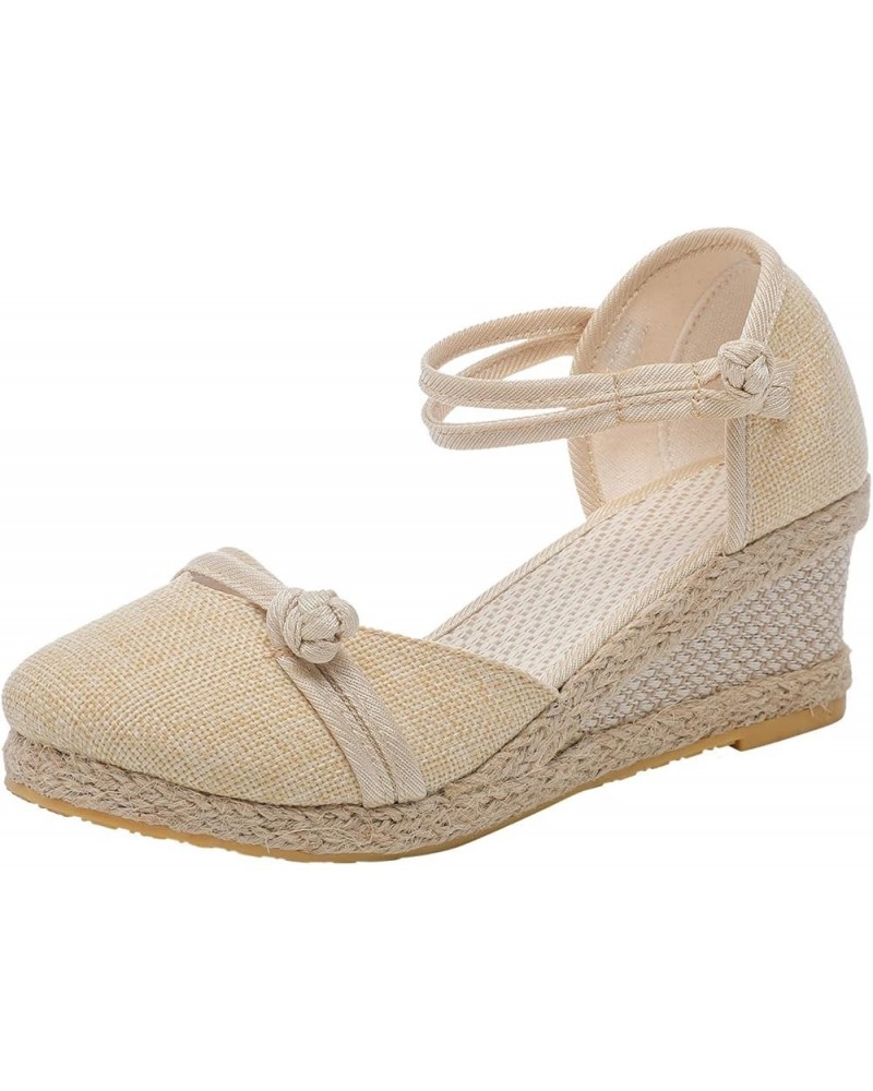 Leisure Women Summer Weave Wedges Breathable Elastic Band Round Toe Sandals Comfortable Womens Slip on Sandals Size 8 Beige $...