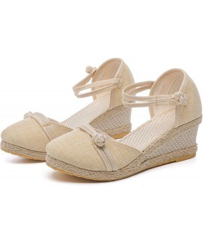 Leisure Women Summer Weave Wedges Breathable Elastic Band Round Toe Sandals Comfortable Womens Slip on Sandals Size 8 Beige $...