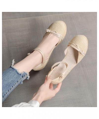 Leisure Women Summer Weave Wedges Breathable Elastic Band Round Toe Sandals Comfortable Womens Slip on Sandals Size 8 Beige $...