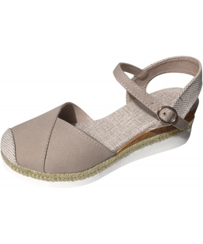 Sandals Women Comfortable Dressy Wide Width Vacation Slingback Court Wedges Canvas Colorblock Espadrille Fashion Shoes Khaki ...