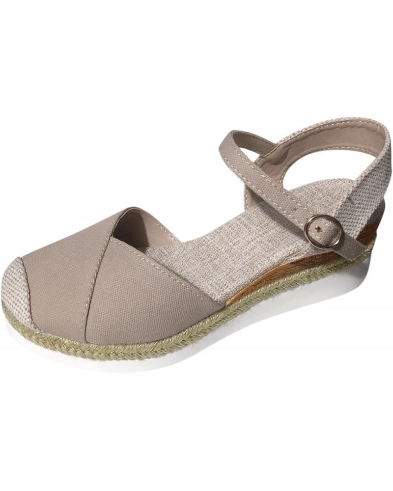 Sandals Women Comfortable Dressy Wide Width Vacation Slingback Court Wedges Canvas Colorblock Espadrille Fashion Shoes Khaki ...