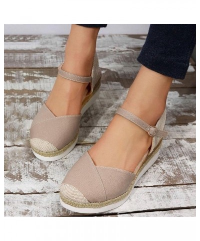 Sandals Women Comfortable Dressy Wide Width Vacation Slingback Court Wedges Canvas Colorblock Espadrille Fashion Shoes Khaki ...