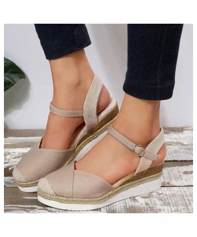 Sandals Women Comfortable Dressy Wide Width Vacation Slingback Court Wedges Canvas Colorblock Espadrille Fashion Shoes Khaki ...