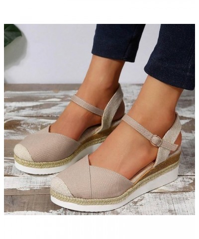 Sandals Women Comfortable Dressy Wide Width Vacation Slingback Court Wedges Canvas Colorblock Espadrille Fashion Shoes Khaki ...