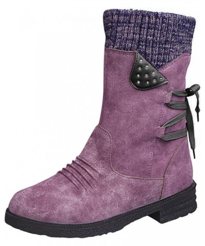 Womens Snow Boots Comfortable Winter Shoes Buckle Block Heel Booties Slip On Warm Boots Women Outdoor Booties Z03-purple $16....