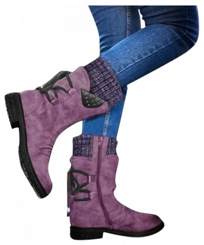 Womens Snow Boots Comfortable Winter Shoes Buckle Block Heel Booties Slip On Warm Boots Women Outdoor Booties Z03-purple $16....