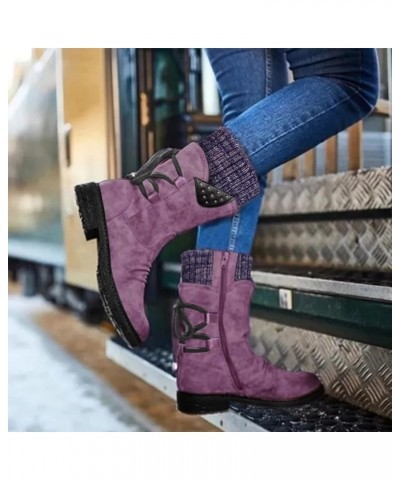 Womens Snow Boots Comfortable Winter Shoes Buckle Block Heel Booties Slip On Warm Boots Women Outdoor Booties Z03-purple $16....