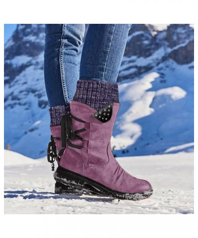 Womens Snow Boots Comfortable Winter Shoes Buckle Block Heel Booties Slip On Warm Boots Women Outdoor Booties Z03-purple $16....