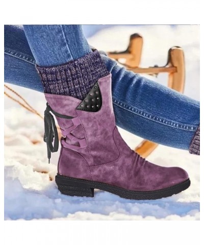 Womens Snow Boots Comfortable Winter Shoes Buckle Block Heel Booties Slip On Warm Boots Women Outdoor Booties Z03-purple $16....