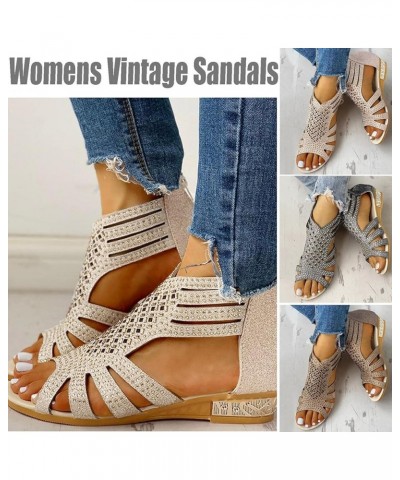 Sandals for Women Casual Summer,Wedge Espadrilles Sandals Ankle Strap Open Toe Beach Boho Sandals Roman Shoes X01-black $17.9...