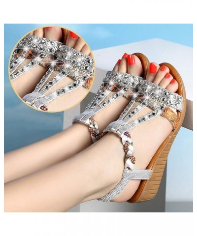 Sandals Womens Sandals Silver Flats Women Sandals Comfortable With Heels Women Flats Comfortable Size Silver-8 $21.80 Sandals