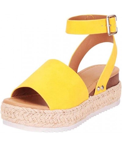 Womens Wedge Sandals Strappy Lace Up Ankle Strap Bohemian Heels Casual Summer Beach Mule Shoe 26-ibzwp-yellow-8 $11.92 Sandals