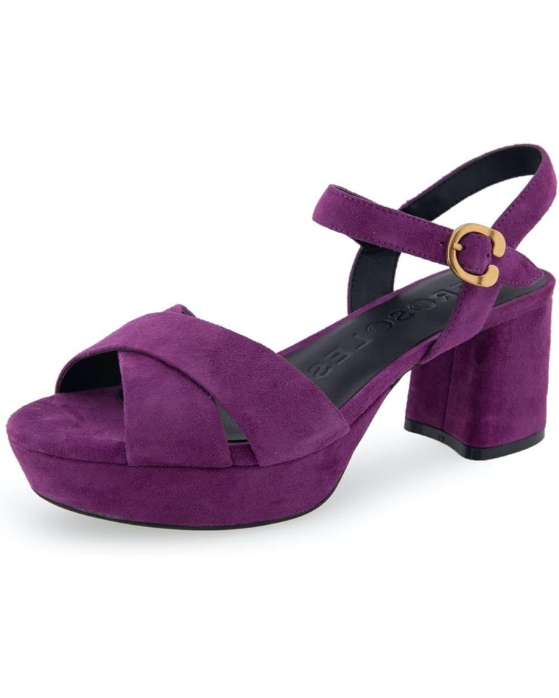 Women's Cosmos Heeled Sandal Dark Purple Suede $52.50 Sandals