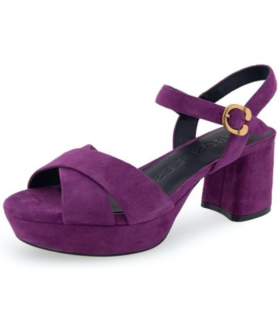 Women's Cosmos Heeled Sandal Dark Purple Suede $52.50 Sandals