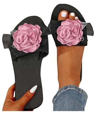 Sandals for Women Flat,Platform Low Wedge Slide Sandals Open Toe Flowers Bohemian Summer Shoes Slip On Fashion Soft Comfort S...