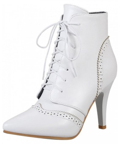 Women Ankle Boots Fashion Stiletto Dress Boots Lace Up High Heel Short Boots Pointed Toe Booties, Size 1-15.5 White-brogue $3...