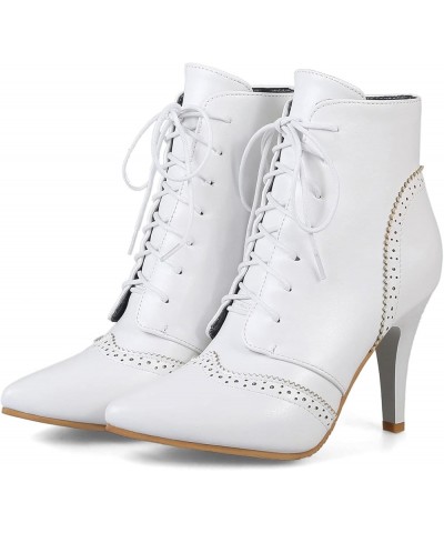 Women Ankle Boots Fashion Stiletto Dress Boots Lace Up High Heel Short Boots Pointed Toe Booties, Size 1-15.5 White-brogue $3...