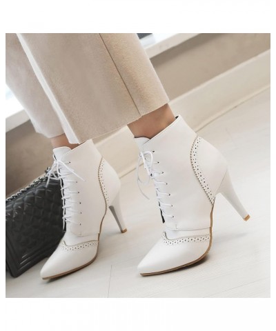 Women Ankle Boots Fashion Stiletto Dress Boots Lace Up High Heel Short Boots Pointed Toe Booties, Size 1-15.5 White-brogue $3...