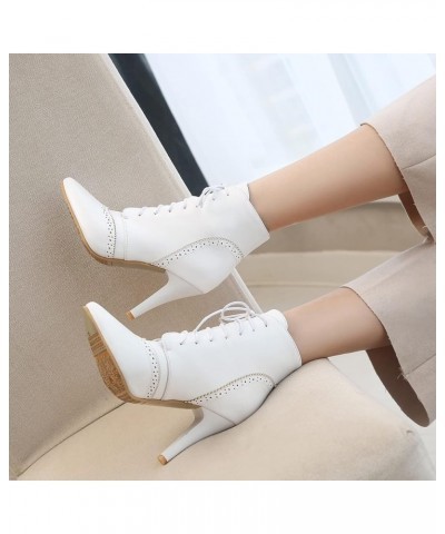 Women Ankle Boots Fashion Stiletto Dress Boots Lace Up High Heel Short Boots Pointed Toe Booties, Size 1-15.5 White-brogue $3...