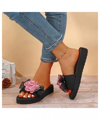 Sandals for Women Flat,Platform Low Wedge Slide Sandals Open Toe Flowers Bohemian Summer Shoes Slip On Fashion Soft Comfort S...