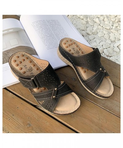 New Women's Sandals Wedge Massage Large Foreign Trade Roman Casual Sandals Women Comfy Walking Sandals (Black, 9) Black 8 $29...