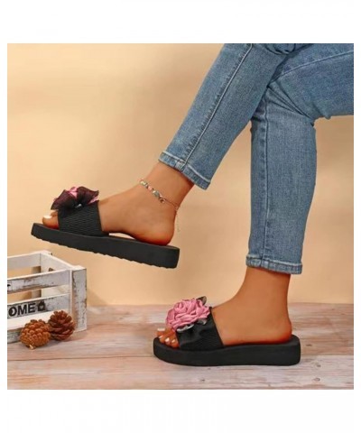 Sandals for Women Flat,Platform Low Wedge Slide Sandals Open Toe Flowers Bohemian Summer Shoes Slip On Fashion Soft Comfort S...