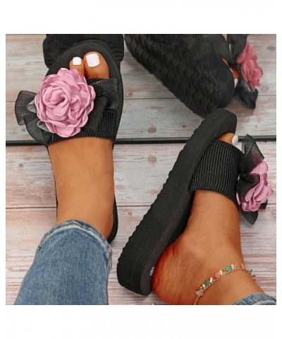 Sandals for Women Flat,Platform Low Wedge Slide Sandals Open Toe Flowers Bohemian Summer Shoes Slip On Fashion Soft Comfort S...